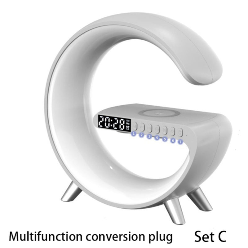 "Transform Your Space with the Futuristic 2023 Intelligent G-Shaped LED Lamp: Bluetooth Speaker, Wireless Charger, Atmosphere Lamp – App Controlled for Ultimate Bedroom and Home Decor Experience!"
