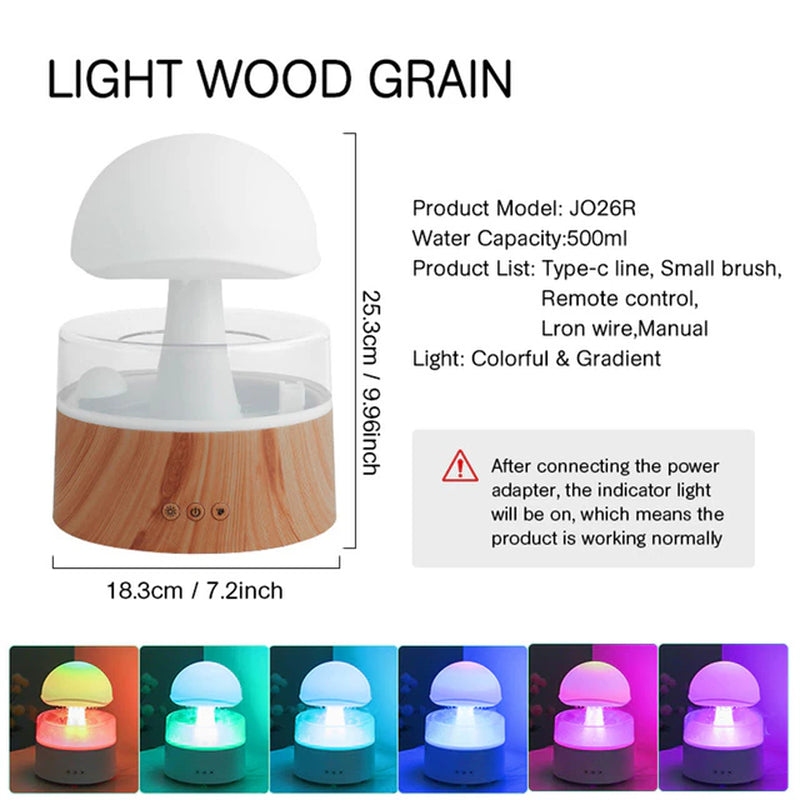 Mushroom Rain Air Humidifier Electric Aroma Diffuser Rain Cloud Smell Distributor Relax Water Drops Sounds Colorful Night Lights