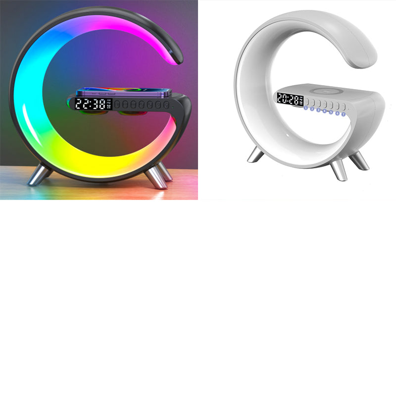"Transform Your Space with the Futuristic 2023 Intelligent G-Shaped LED Lamp: Bluetooth Speaker, Wireless Charger, Atmosphere Lamp – App Controlled for Ultimate Bedroom and Home Decor Experience!"