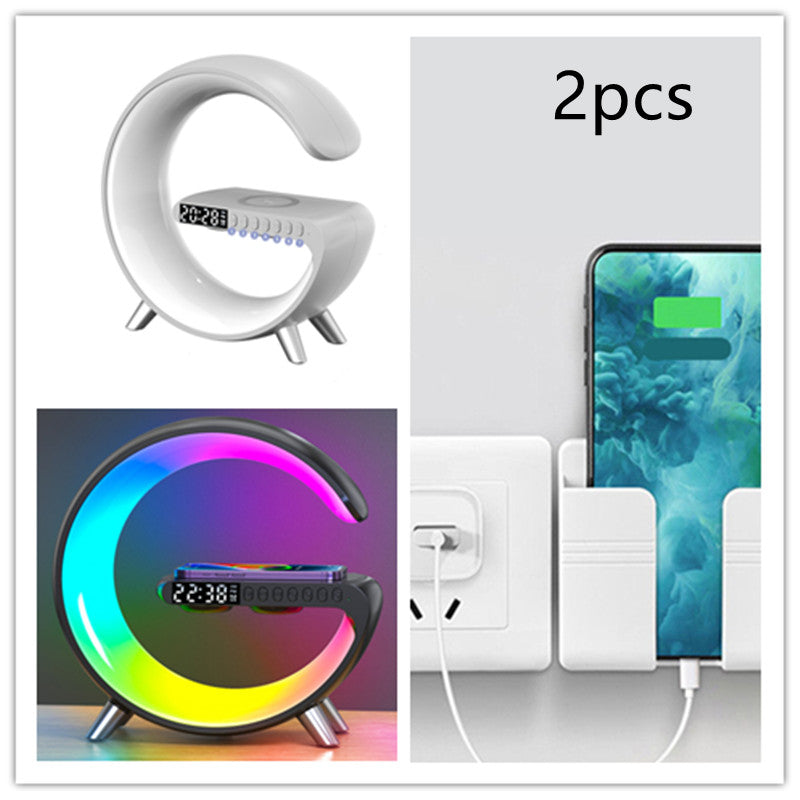 "Transform Your Space with the Futuristic 2023 Intelligent G-Shaped LED Lamp: Bluetooth Speaker, Wireless Charger, Atmosphere Lamp – App Controlled for Ultimate Bedroom and Home Decor Experience!"