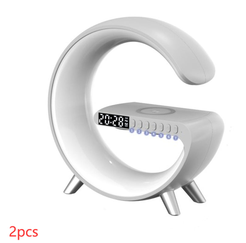 "Transform Your Space with the Futuristic 2023 Intelligent G-Shaped LED Lamp: Bluetooth Speaker, Wireless Charger, Atmosphere Lamp – App Controlled for Ultimate Bedroom and Home Decor Experience!"