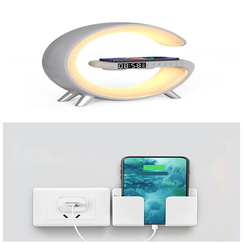 "Transform Your Space with the Futuristic 2023 Intelligent G-Shaped LED Lamp: Bluetooth Speaker, Wireless Charger, Atmosphere Lamp – App Controlled for Ultimate Bedroom and Home Decor Experience!"