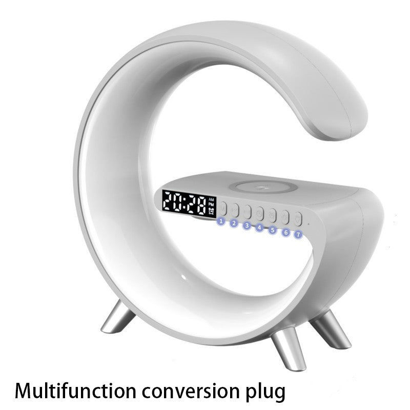 "Transform Your Space with the Futuristic 2023 Intelligent G-Shaped LED Lamp: Bluetooth Speaker, Wireless Charger, Atmosphere Lamp – App Controlled for Ultimate Bedroom and Home Decor Experience!"