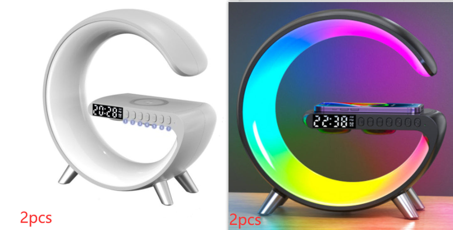 "Transform Your Space with the Futuristic 2023 Intelligent G-Shaped LED Lamp: Bluetooth Speaker, Wireless Charger, Atmosphere Lamp – App Controlled for Ultimate Bedroom and Home Decor Experience!"