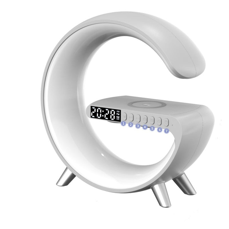 "Transform Your Space with the Futuristic 2023 Intelligent G-Shaped LED Lamp: Bluetooth Speaker, Wireless Charger, Atmosphere Lamp – App Controlled for Ultimate Bedroom and Home Decor Experience!"