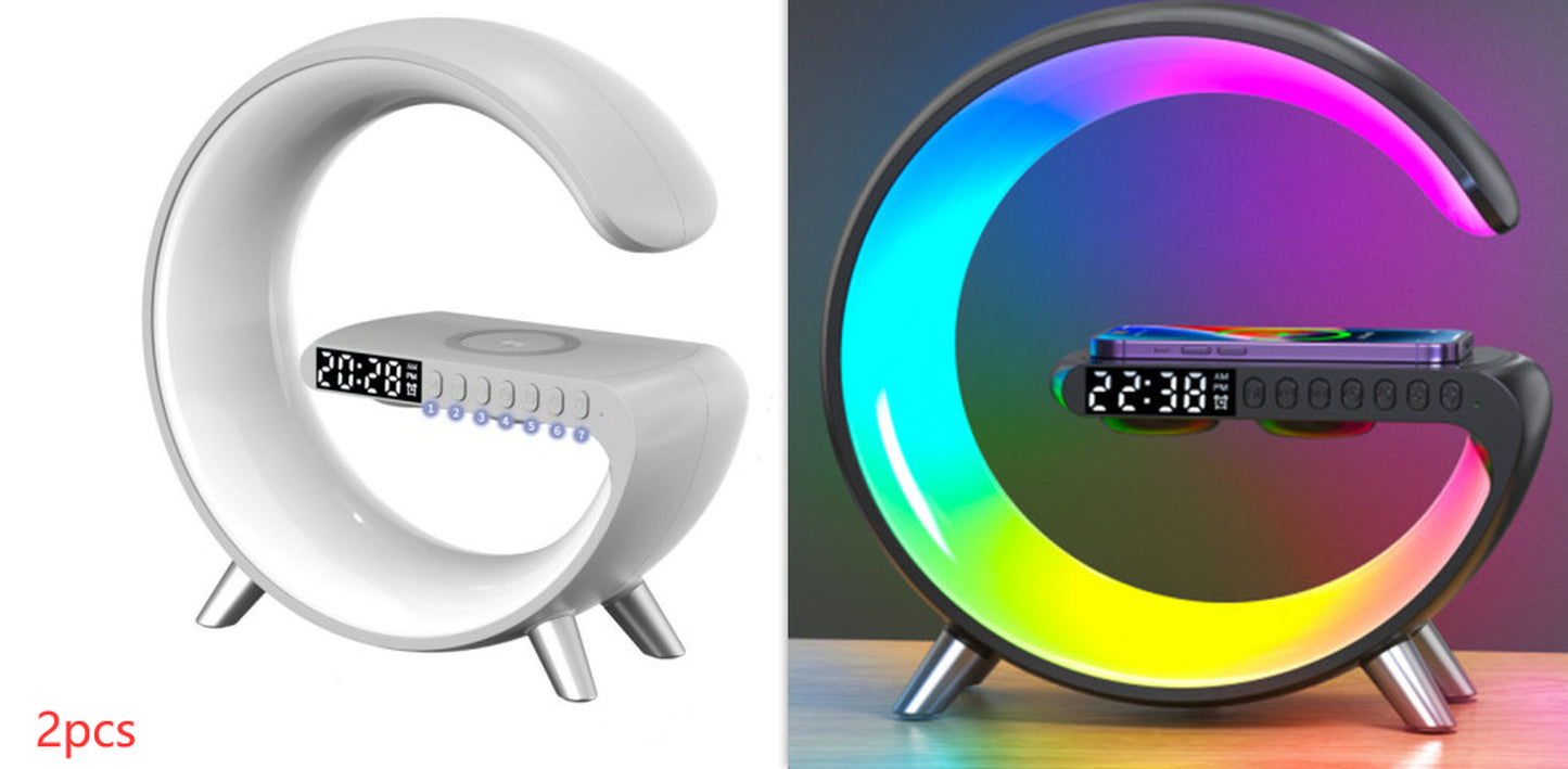 "Transform Your Space with the Futuristic 2023 Intelligent G-Shaped LED Lamp: Bluetooth Speaker, Wireless Charger, Atmosphere Lamp – App Controlled for Ultimate Bedroom and Home Decor Experience!"