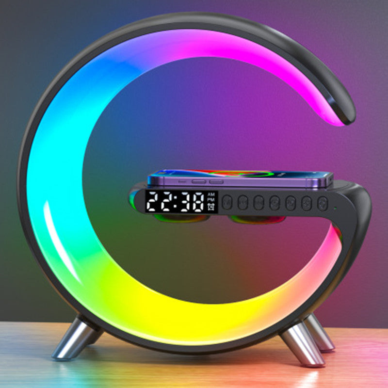 "Transform Your Space with the Futuristic 2023 Intelligent G-Shaped LED Lamp: Bluetooth Speaker, Wireless Charger, Atmosphere Lamp – App Controlled for Ultimate Bedroom and Home Decor Experience!"