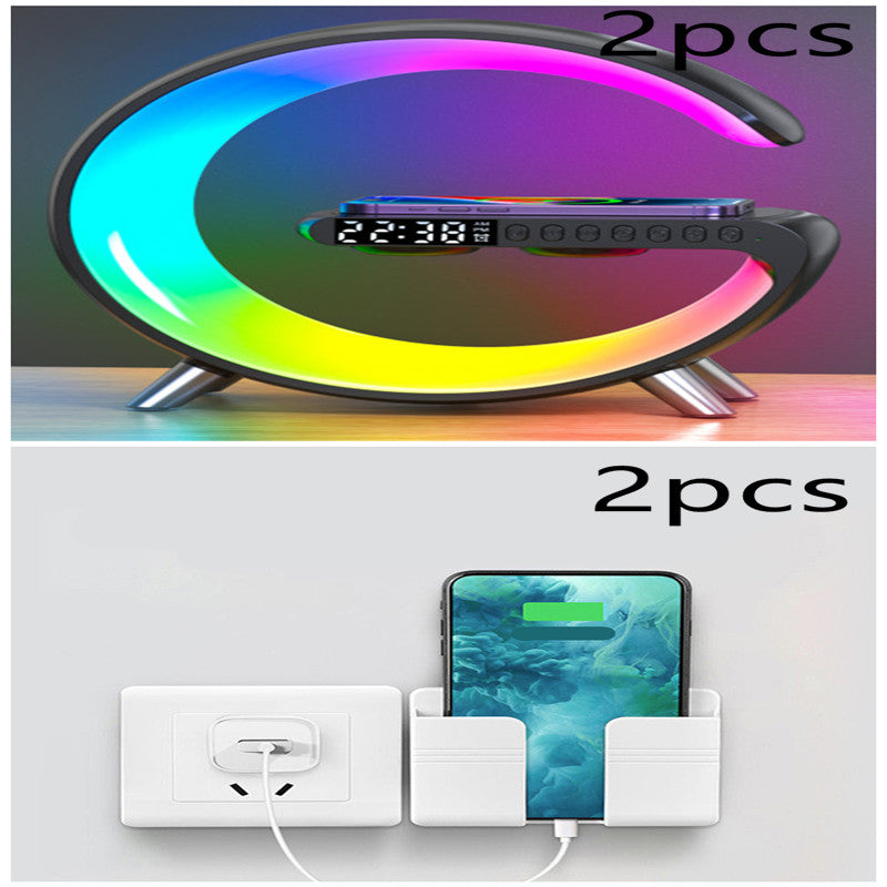 "Transform Your Space with the Futuristic 2023 Intelligent G-Shaped LED Lamp: Bluetooth Speaker, Wireless Charger, Atmosphere Lamp – App Controlled for Ultimate Bedroom and Home Decor Experience!"