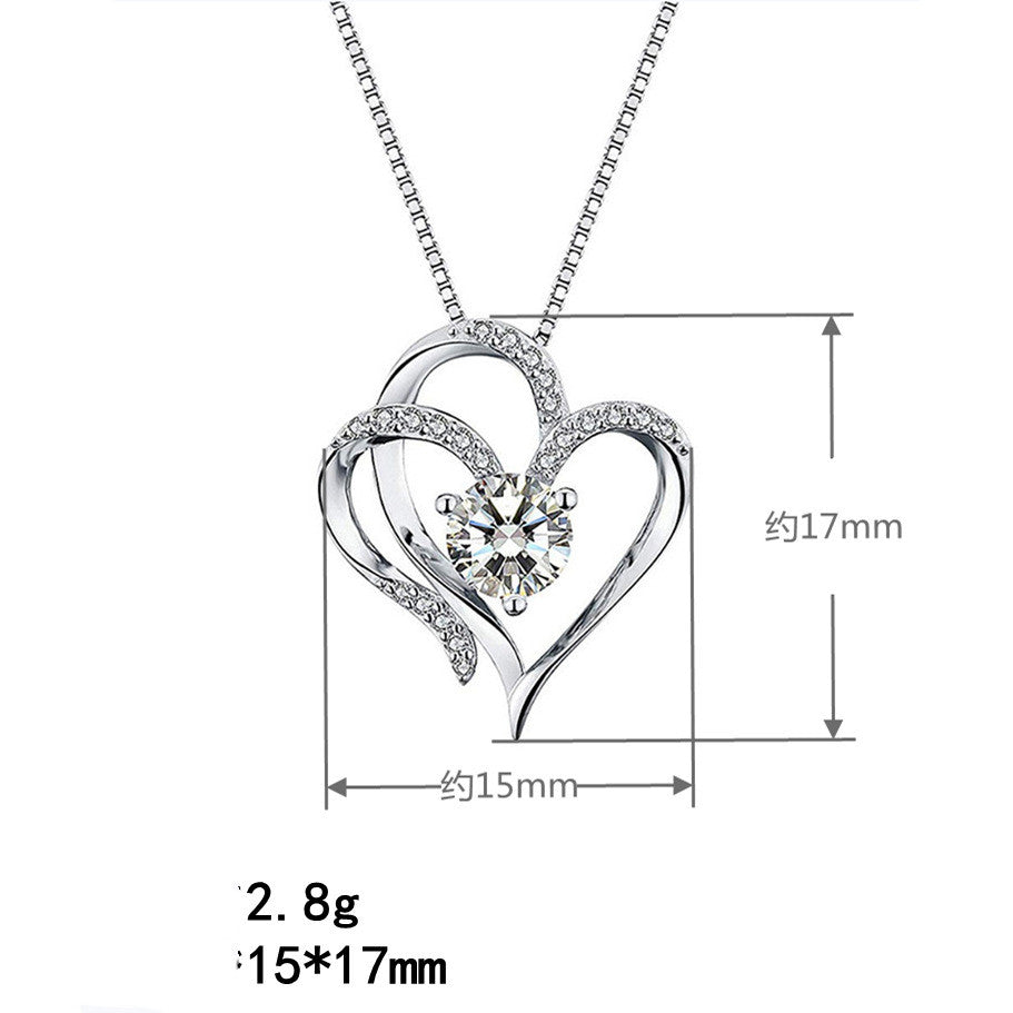 White Gold Double Heart Pendant Necklace