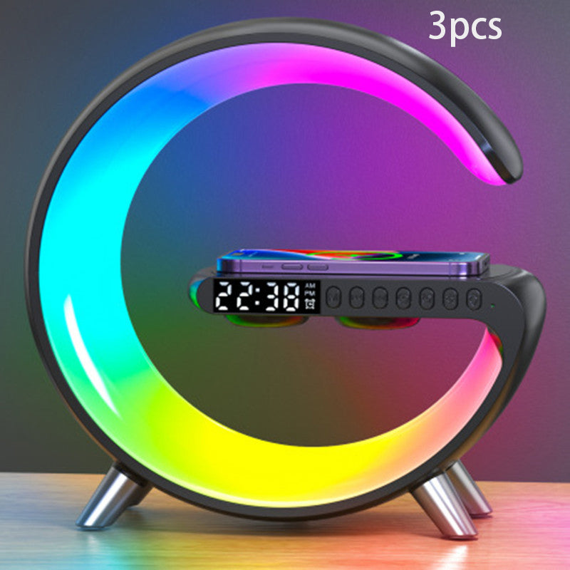 "Transform Your Space with the Futuristic 2023 Intelligent G-Shaped LED Lamp: Bluetooth Speaker, Wireless Charger, Atmosphere Lamp – App Controlled for Ultimate Bedroom and Home Decor Experience!"