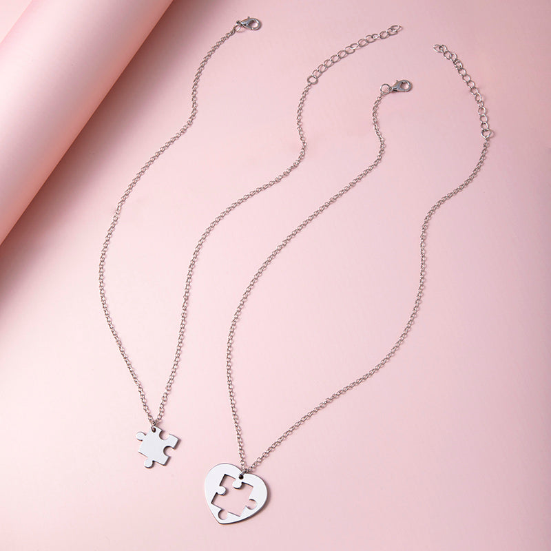 Romantic Heart Puzzle Pendant Couple Necklace