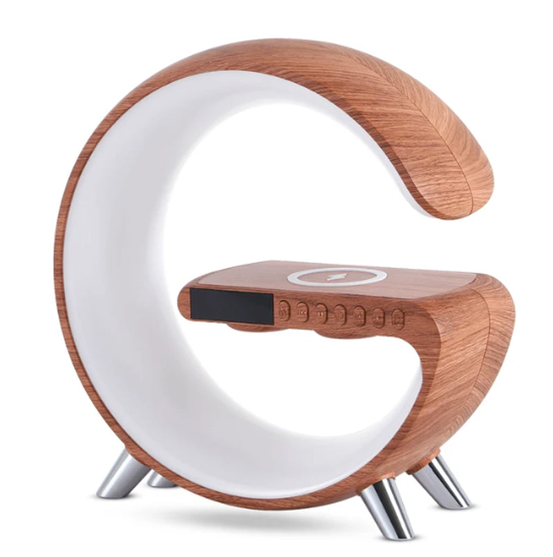 "Transform Your Space with the Futuristic 2023 Intelligent G-Shaped LED Lamp: Bluetooth Speaker, Wireless Charger, Atmosphere Lamp – App Controlled for Ultimate Bedroom and Home Decor Experience!"