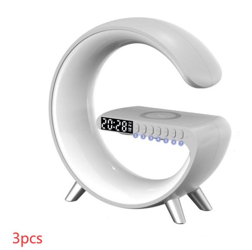 "Transform Your Space with the Futuristic 2023 Intelligent G-Shaped LED Lamp: Bluetooth Speaker, Wireless Charger, Atmosphere Lamp – App Controlled for Ultimate Bedroom and Home Decor Experience!"