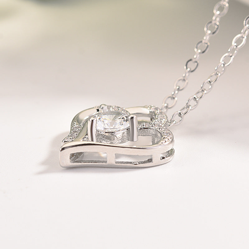 White Gold Double Heart Pendant Necklace