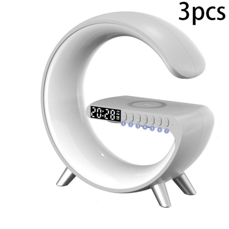 "Transform Your Space with the Futuristic 2023 Intelligent G-Shaped LED Lamp: Bluetooth Speaker, Wireless Charger, Atmosphere Lamp – App Controlled for Ultimate Bedroom and Home Decor Experience!"