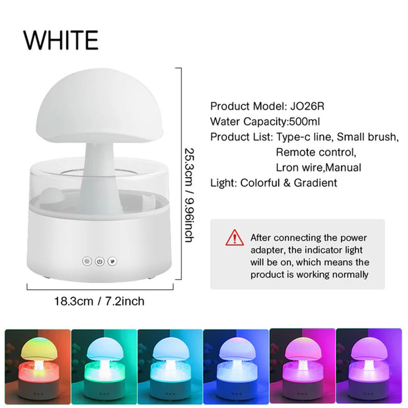 Mushroom Rain Air Humidifier Electric Aroma Diffuser Rain Cloud Smell Distributor Relax Water Drops Sounds Colorful Night Lights