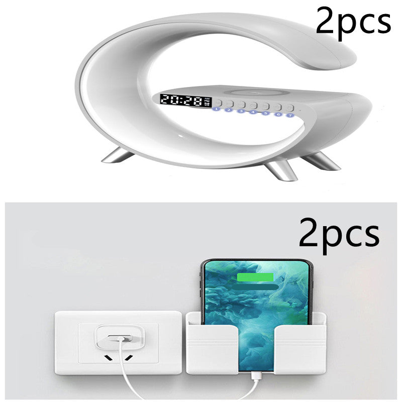 "Transform Your Space with the Futuristic 2023 Intelligent G-Shaped LED Lamp: Bluetooth Speaker, Wireless Charger, Atmosphere Lamp – App Controlled for Ultimate Bedroom and Home Decor Experience!"