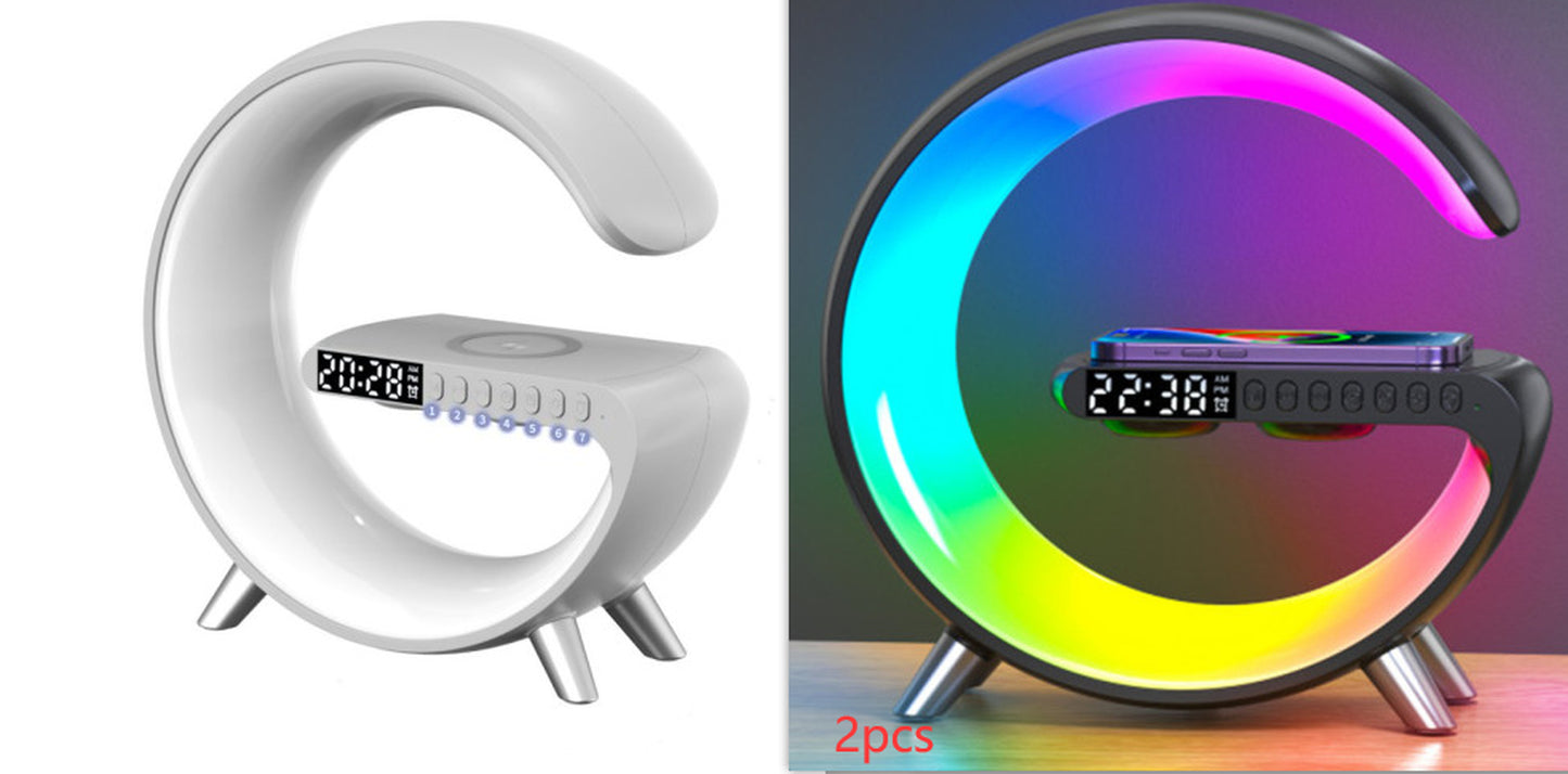 "Transform Your Space with the Futuristic 2023 Intelligent G-Shaped LED Lamp: Bluetooth Speaker, Wireless Charger, Atmosphere Lamp – App Controlled for Ultimate Bedroom and Home Decor Experience!"