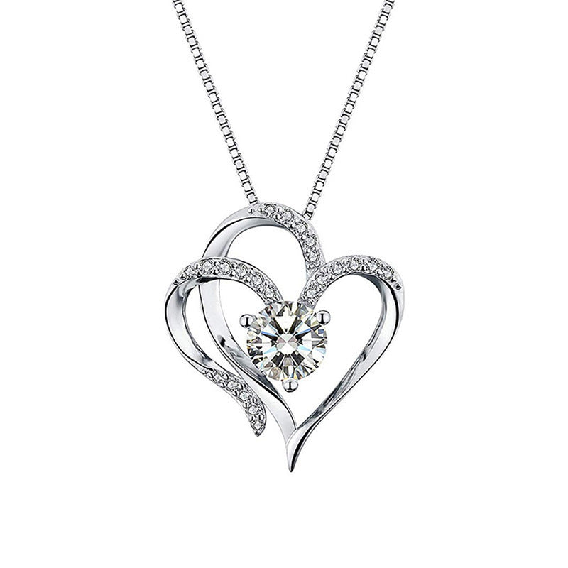 White Gold Double Heart Pendant Necklace