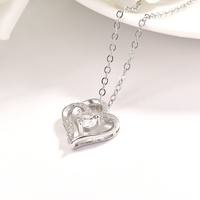 White Gold Double Heart Pendant Necklace
