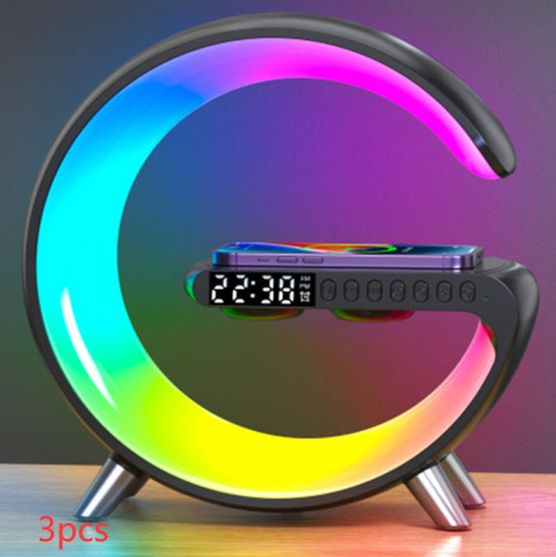 "Transform Your Space with the Futuristic 2023 Intelligent G-Shaped LED Lamp: Bluetooth Speaker, Wireless Charger, Atmosphere Lamp – App Controlled for Ultimate Bedroom and Home Decor Experience!"