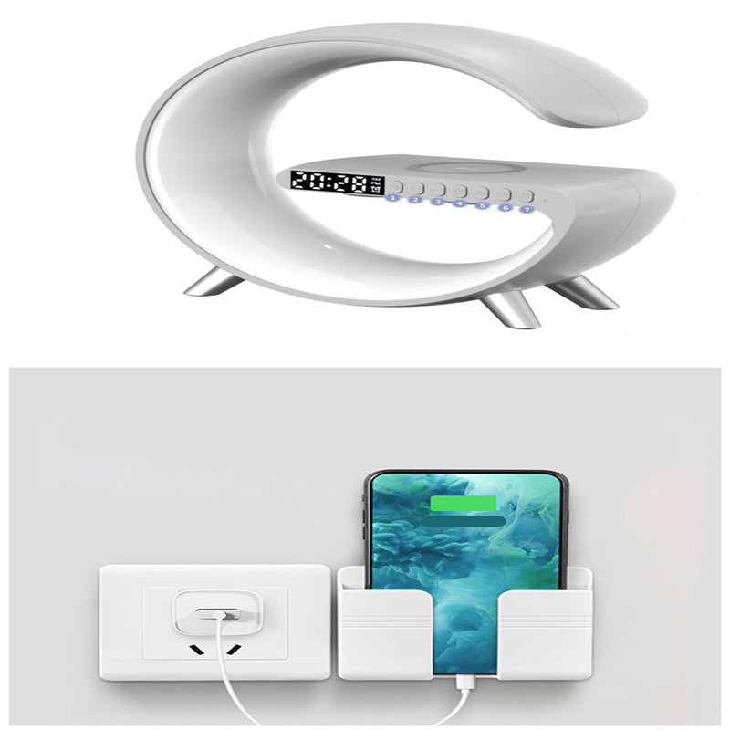 "Transform Your Space with the Futuristic 2023 Intelligent G-Shaped LED Lamp: Bluetooth Speaker, Wireless Charger, Atmosphere Lamp – App Controlled for Ultimate Bedroom and Home Decor Experience!"