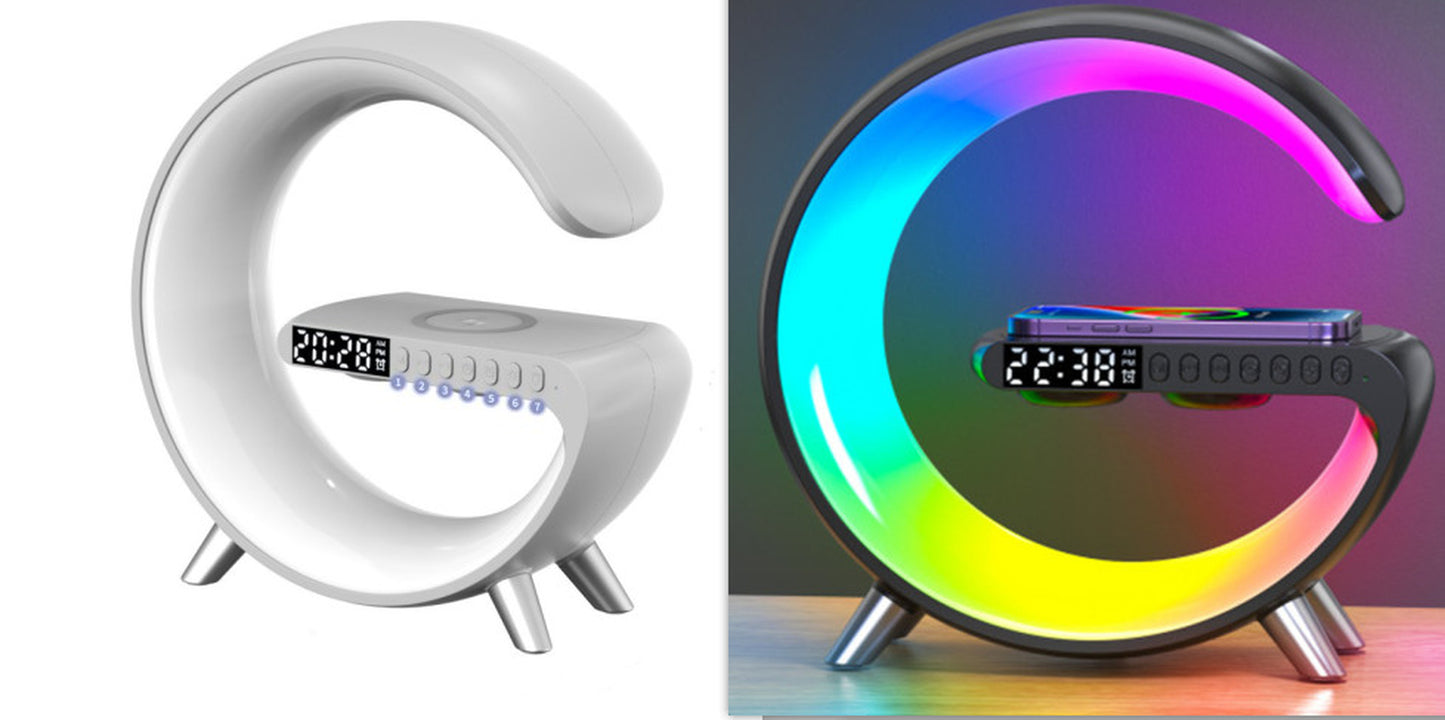 "Transform Your Space with the Futuristic 2023 Intelligent G-Shaped LED Lamp: Bluetooth Speaker, Wireless Charger, Atmosphere Lamp – App Controlled for Ultimate Bedroom and Home Decor Experience!"