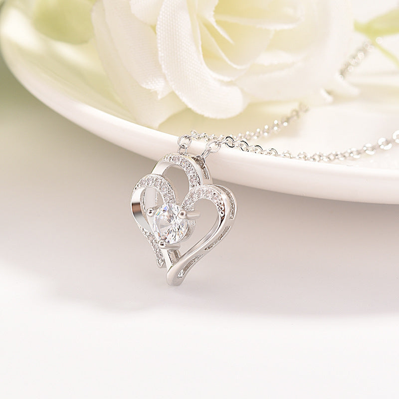 White Gold Double Heart Pendant Necklace
