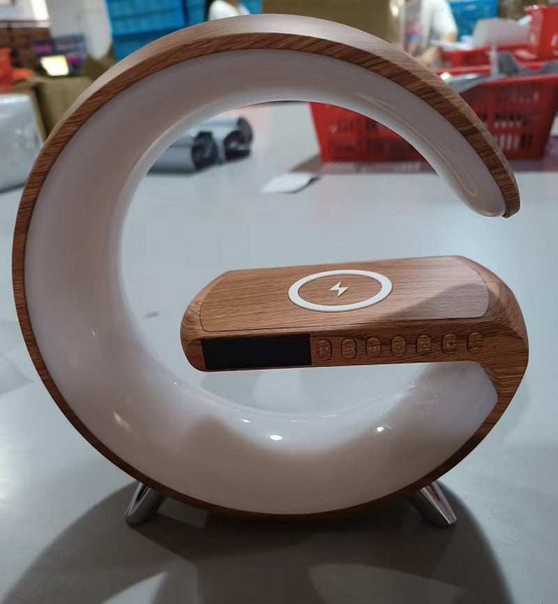 "Transform Your Space with the Futuristic 2023 Intelligent G-Shaped LED Lamp: Bluetooth Speaker, Wireless Charger, Atmosphere Lamp – App Controlled for Ultimate Bedroom and Home Decor Experience!"